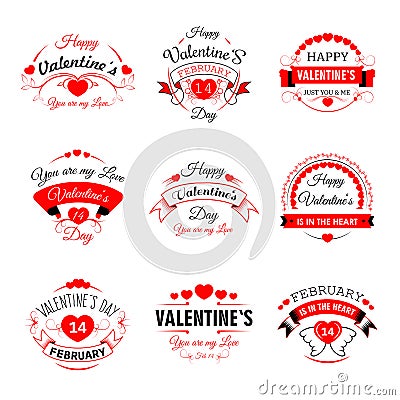 Happy Valentine Day vector heart valentines icons for greeting card design template Vector Illustration