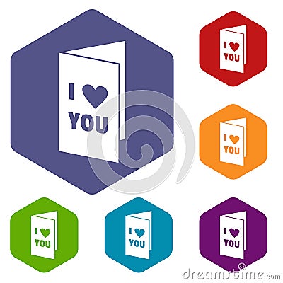 Happy Valentines day or weeding card icons set Vector Illustration