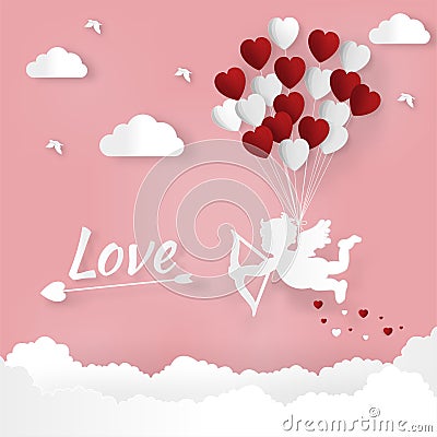 Happy valentines day and weeding design elements. Vector illustration. Balloon hang the gift box on abstract background. Cartoon Illustration