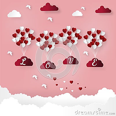 Happy valentines day and weeding design elements. Vector illustration. Balloon hang the gift box on abstract background. Cartoon Illustration