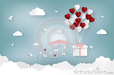 Happy valentines day and weeding design elements. Vector illustration. Balloon hang the gift box on abstract background. Cartoon Illustration