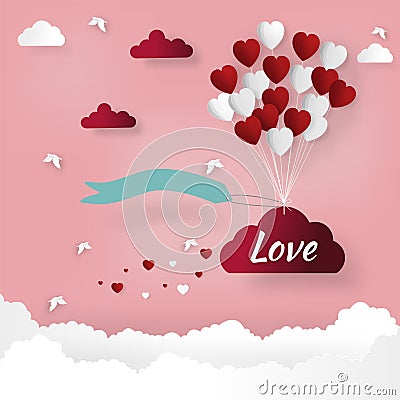 Happy valentines day and weeding design elements. Vector illustration. Balloon hang the gift box on abstract background. Cartoon Illustration