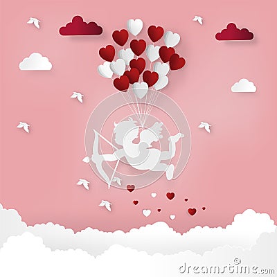 Happy valentines day and weeding design elements. Vector illustration. Balloon hang the gift box on abstract background. Cartoon Illustration