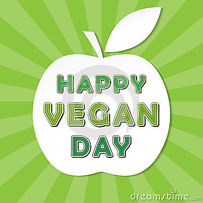Happy vegan day icon on rays background. Colorful cartoon letters. Vector Vector Illustration