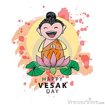 Happy Vesak Day with Cute Buddha Illustration Stock Photo