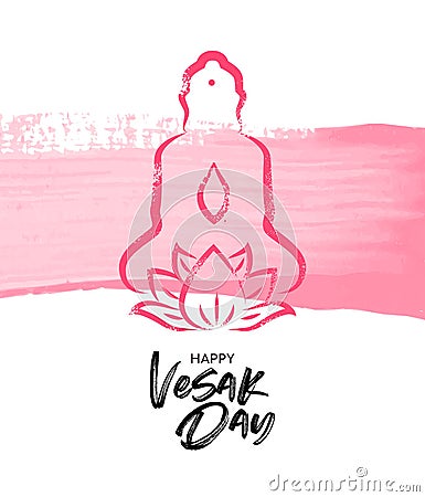 Vesak Day card of pink Buddha with lotus flower Vector Illustration