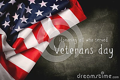Happy Veterans Day with American flag Stock Photo