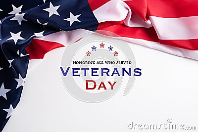Happy Veterans Day. American flags with the text thank you veterans against a white background. November 11 Stock Photo