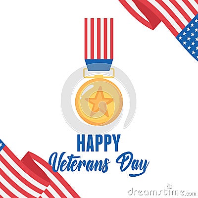 Happy veterans day, gold star medal american flag, US military armed forces soldier Vector Illustration