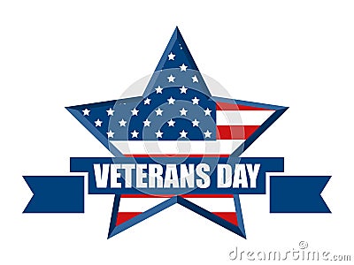Happy Veterans Day 11th of November. Honoring all who served. Red five-pointed star with flag usa. Vector Vector Illustration