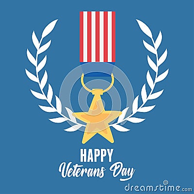 Happy veterans day, US military armed forces soldier, star medal memorial emblem Vector Illustration