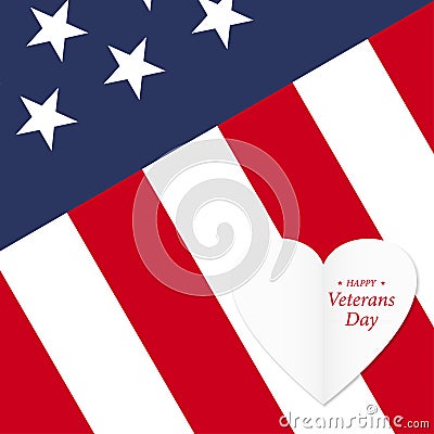 Happy Veterans Day with USA flag illustration. November 11th. Celebration poster with stars and stripes. Greeting card. Vector Illustration