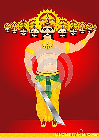 Happy vijay dashmi background with king Ravan Cartoon Illustration