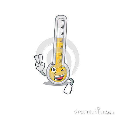 Happy warm thermometer cartoon design concept with two fingers Vector Illustration