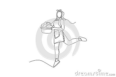 Happy washerwoman brings a basket of laundry Vector Illustration