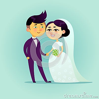 Happy wedding couple. Vector Illustration