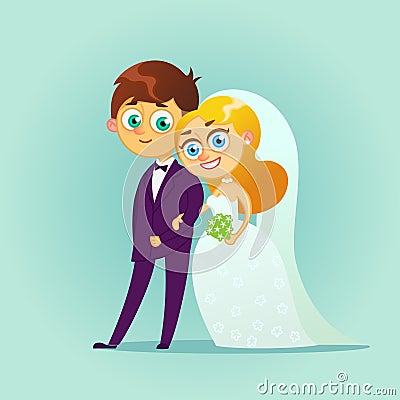 Happy wedding couple. Vector Illustration