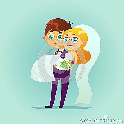 Happy wedding couple. Vector Illustration