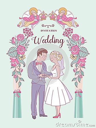 Happy weddings. Vector illustration. Wedding ceremony. Wedding i Vector Illustration