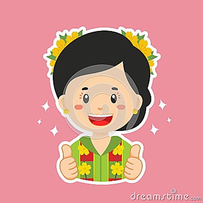 Happy West Sulawesi Character Sticker Vector Illustration
