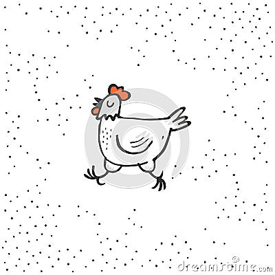 Happy white hen spring holiday Easter time illustration on white dotted background Vector Illustration