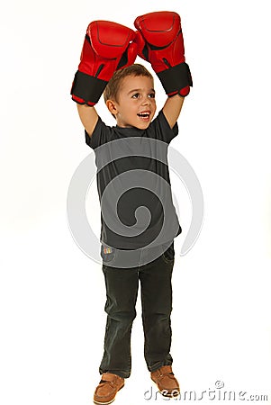 Happy winner boxer kid Stock Photo