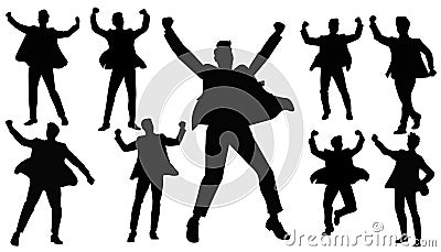 Happy winner businessman with raised hands. Business success and victory concept. Business Concept. Vector Silhouette Vector Illustration