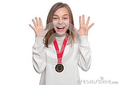 Teen girl with medal Stock Photo