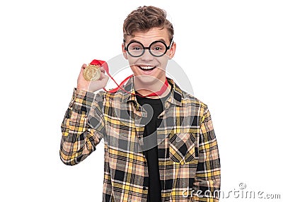 Teen boy with medal Stock Photo
