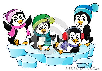 Happy winter penguins topic image 1 Vector Illustration