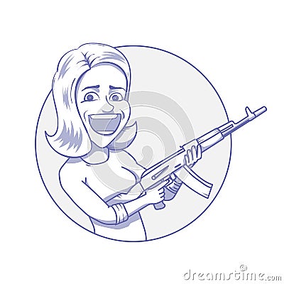 Happy woman with assault rifle Vector Illustration