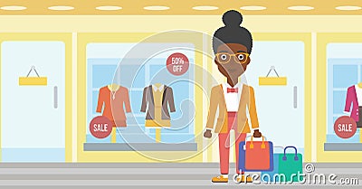 Happy woman with bags vector illustration. Vector Illustration