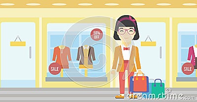 Happy woman with bags vector illustration. Vector Illustration
