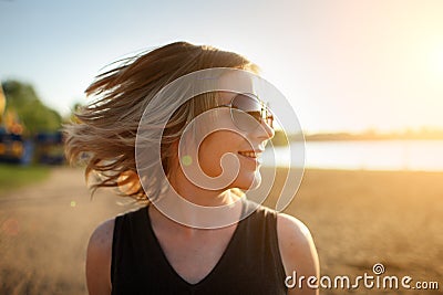 Happy woman, beach Stock Photo