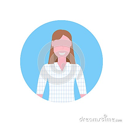 Happy woman brown hair girl face avatar female cartoon character portrait flat isolated Vector Illustration