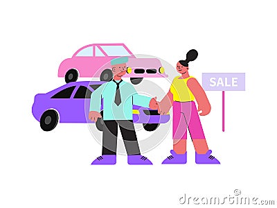 Woman Buying Car Vector Illustration