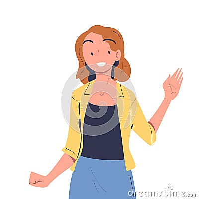 Happy Woman Character Waving Hand and Smiling Vector Illustration Vector Illustration