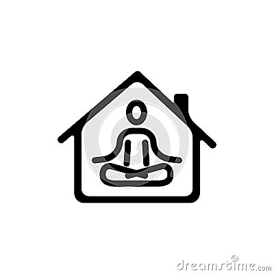 Happy woman doing yoga at home icon. Relaxation and concentration. Quarantine activity. Mental health exercise. Vector on isolated Vector Illustration