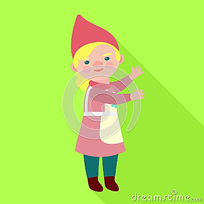 Happy woman dwarf icon, flat style Vector Illustration