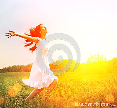 Happy Woman Enjoying Nature Stock Photo