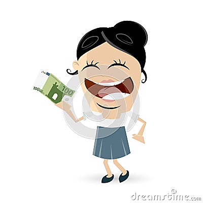 Happy woman with euro bill Vector Illustration