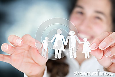 Happy woman expresses the concept of family Stock Photo