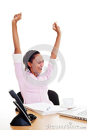 Happy woman finished her work Stock Photo