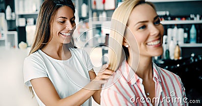 Happy woman at the hair salon Stock Photo