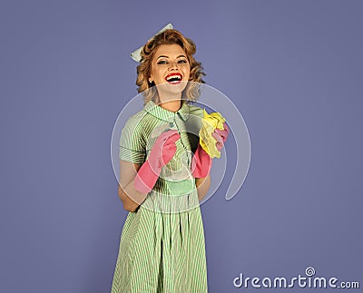 Happy woman. Housewife french maid. Stock Photo