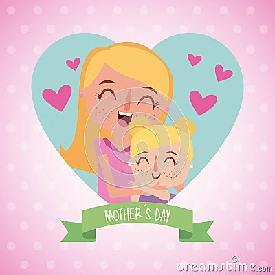 Happy woman hugging little girl mother day Vector Illustration