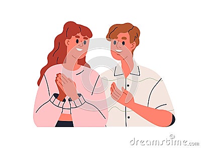 Happy woman and man in love. Romantic couple talking, smiling. Girlfriend and boyfriend, sweet communication. Smiling Vector Illustration