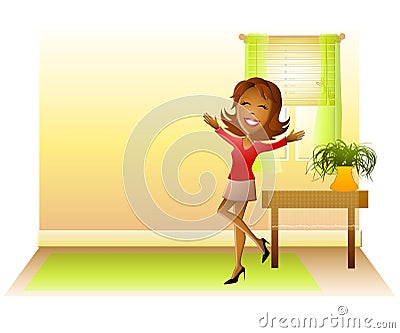 Happy Woman New Home 2 Cartoon Illustration