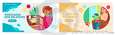 Happy woman opened gift box with new phone. Holiday present concept illustration. Vector web site design template. Woman Vector Illustration