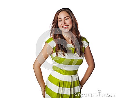 Happy woman, portrait or fashion clothes on isolated white background in trendy, cool mockup or stylish brand marketing Stock Photo